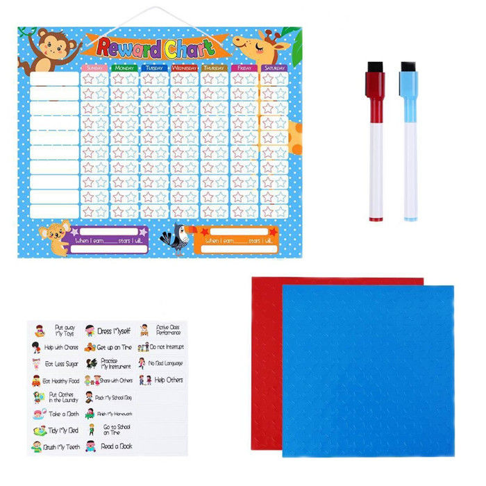 Directamente de fábrica Personalizado 16 "X 12" Magnético Recompensa gráfico Seco Borrar Tablero Blanco Sugerencias de actividad y respaldo magnético