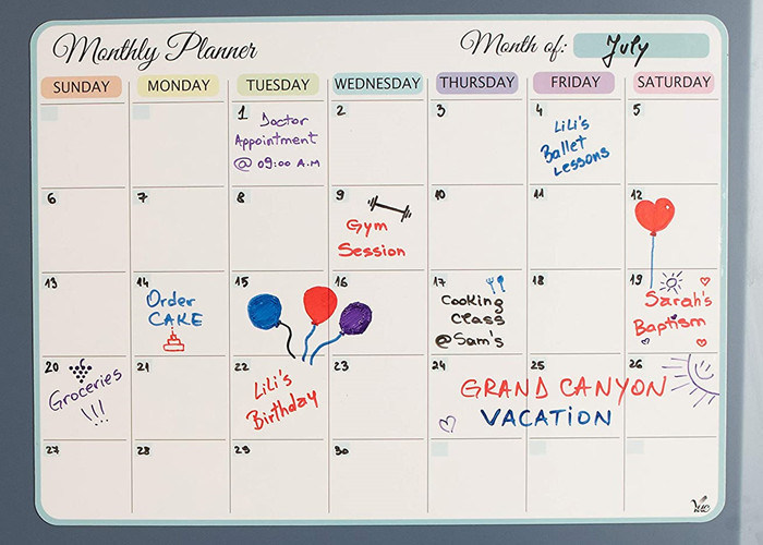Calendario de refrigerador magnético Planificador semanal de borrado seco magnético Planificador mensual con superficie resistente a las manchas para escribir y borrar fácilmente